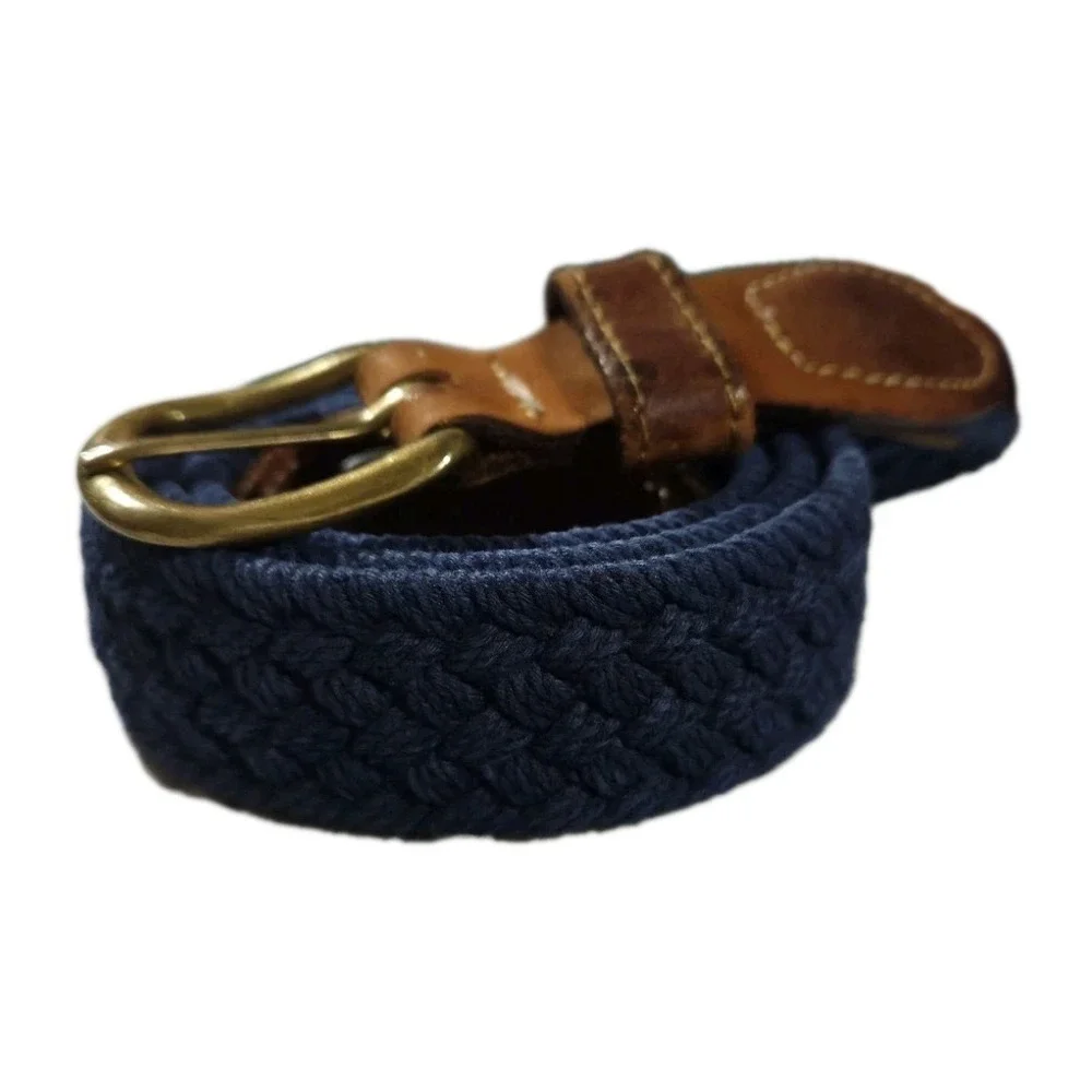 Zep-Pro Vintage Belt Mens 38 Leather Navy Blue Woven Brass Buckle USA